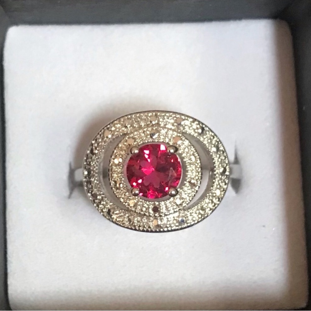 Sterling Silver Ring with Pink Red Center Stone